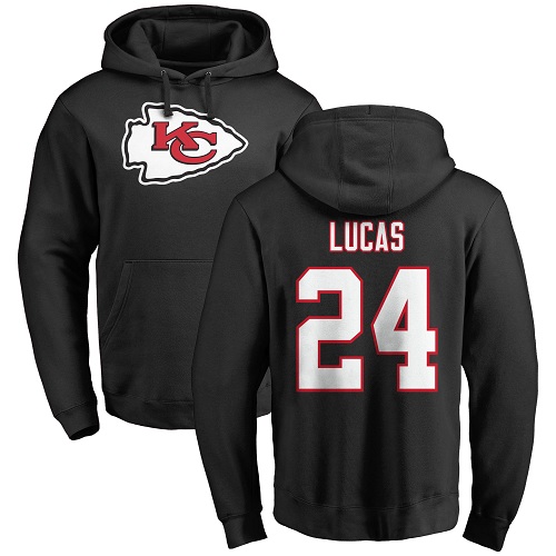 Men Kansas City Chiefs #24 Lucas Jordan Black Name and Number Logo Pullover Hoodie